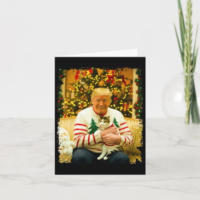 Funny Trump Christmas Sweater For Cat Lovers Xmas  Card (Front)