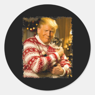 Funny Trump Christmas Sweater For Cat Lovers Xmas Classic Round Sticker