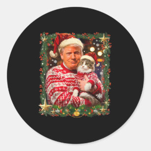 Funny Trump Christmas Sweater For Cat Lovers Xmas Classic Round Sticker