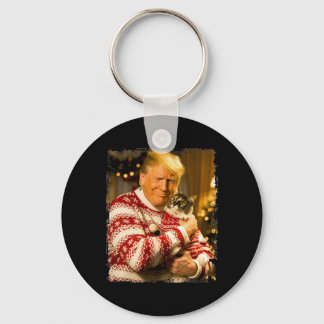 Funny Trump Christmas Sweater For Cat Lovers Xmas Key Ring