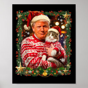 Funny Trump Christmas Sweater For Cat Lovers Xmas Poster
