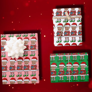 Funny Trump Custom Face Photo Elf Christmas Pink Wrapping Paper Sheet