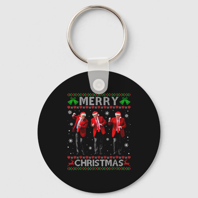 Funny Trump Dance Merry Christmas Ugly Xmas Sweate Key Ring (Front)
