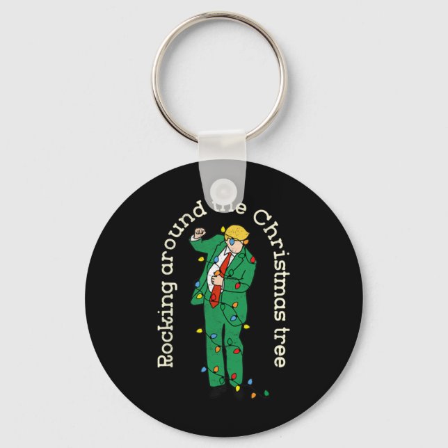 Funny Trump Dance With Light Rocking Around Christ Key Ring (Front)