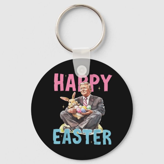 Funny Trump Easter Bunny Eggs Happy Easter  Key Ring (Front)