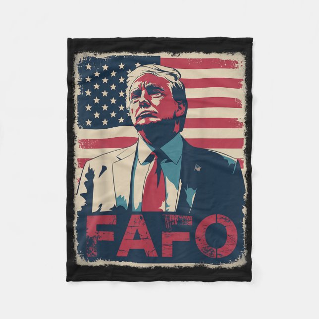 Funny Trump Fafo F Around Find Out Retro Us Flag  Fleece Blanket (Front)