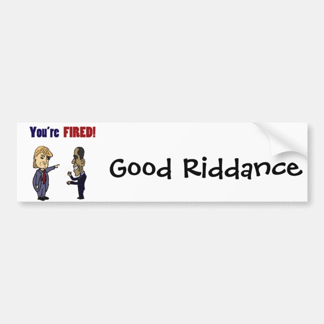 Funny Trump Firing Obama Political Cartoon Bumper Sticker (Front)