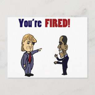 Funny Trump Firing Obama Political Cartoon Postcard