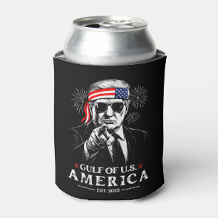 Funny Trump Gulf Of USA America 2025 4th Of July Can Cooler