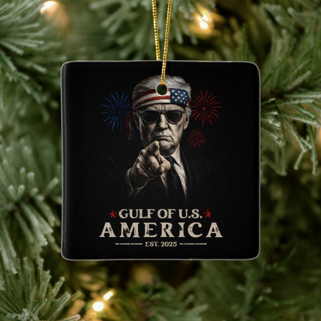Funny Trump Gulf Of USA America 2025 4th Of July Ceramic Ornament (Tree)