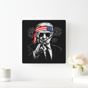 Funny Trump Gulf Of USA America 2025 4th Of July Square Wall Clock