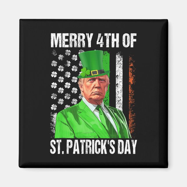 Funny Trump Leprechaun Hat Merry 4th Of St Patrick Magnet (Front)