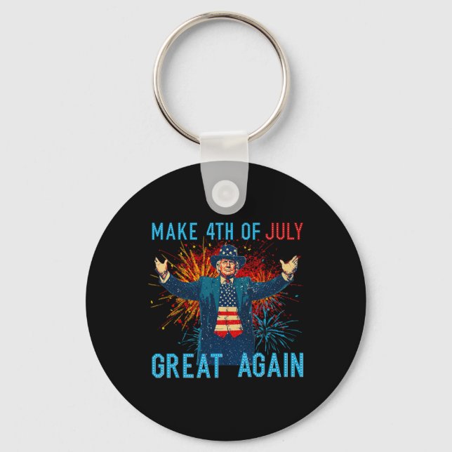 Funny Trump Make 4th Of July Great Again Firework  Key Ring (Front)