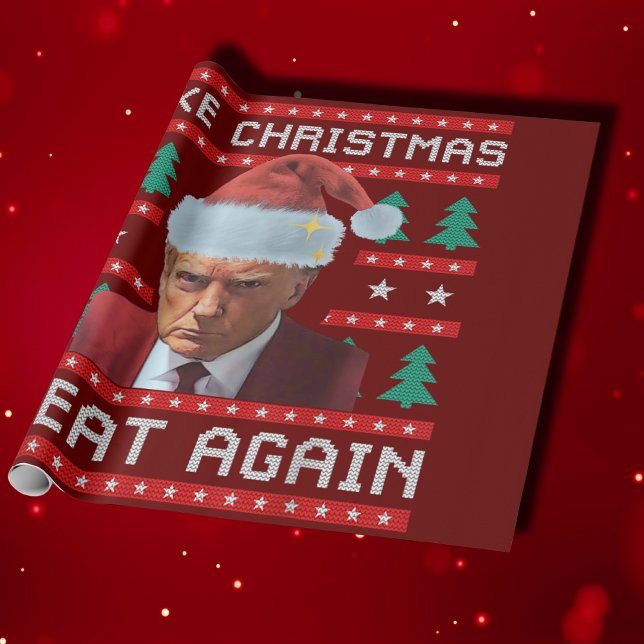Funny Trump Make Christmas Great Again Mug Shot  Wrapping Paper (Creator Uploaded)