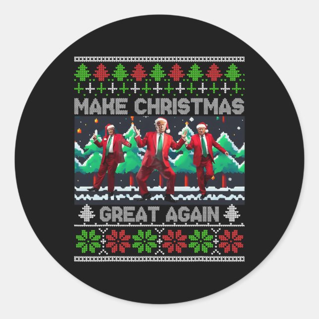 Funny Trump Make Christmas Great Again Ugly  Classic Round Sticker (Front)