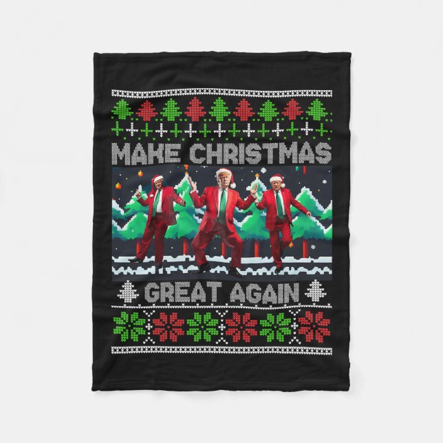 Funny Trump Make Christmas Great Again Ugly  Fleece Blanket (Front)