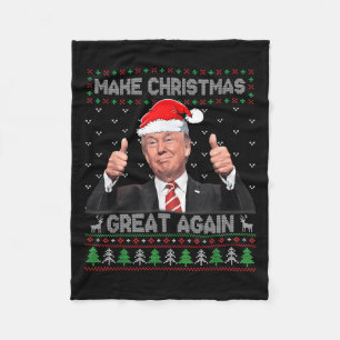 Funny Trump Make Christmas Great Again Ugly Sweate Fleece Blanket