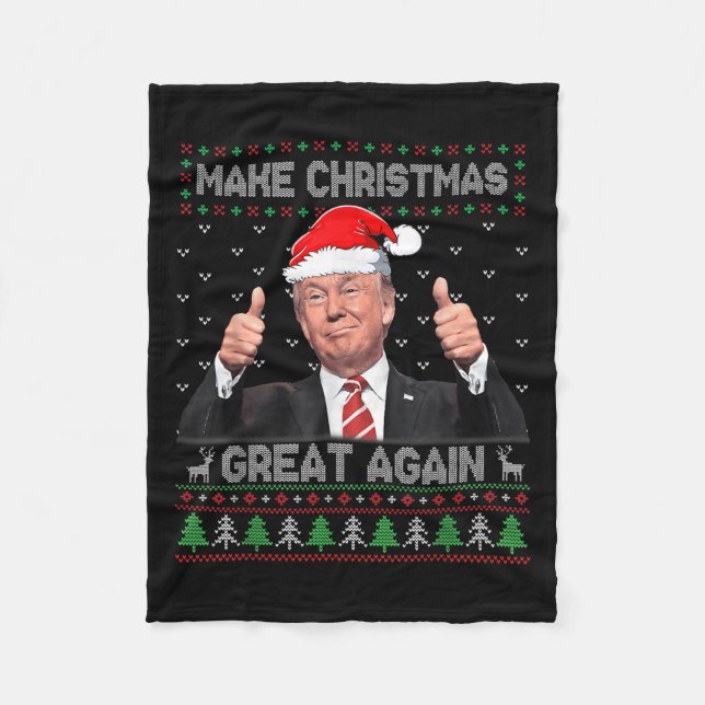 Funny Trump Make Christmas Great Again Ugly Sweate Fleece Blanket (Front)