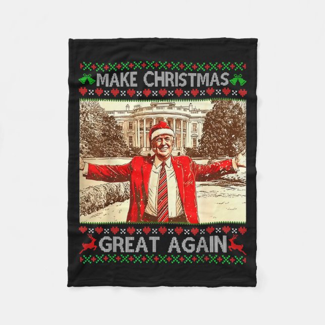 Funny Trump Make Christmas Great Again Xmas Family Fleece Blanket (Front)