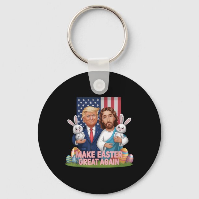 Funny Trump Make Easter Great Again Bunny Hunt Egg Key Ring (Front)