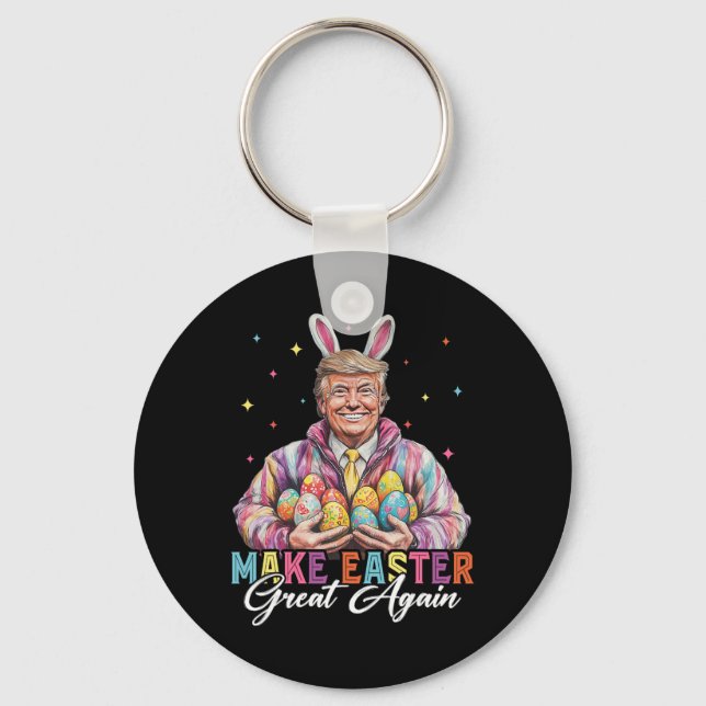 Funny Trump Make Easter Great Again Bunny Hunt Egg Key Ring (Front)