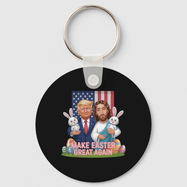 Funny Trump Make Easter Great Again Bunny Hunt Egg Key Ring (Front)
