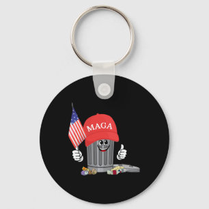 Funny Trump Mega Cartoon Garbage Can American Flag Key Ring