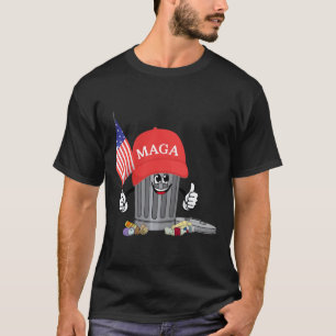 Funny Trump Mega Cartoon Garbage Can American Flag T-Shirt