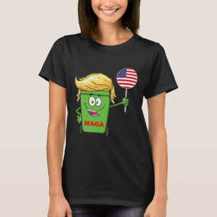 Funny Trump Mega Cartoon Garbage Can American Flag T-Shirt