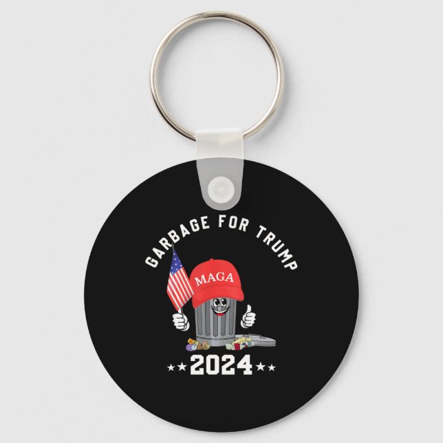 Funny Trump Mega Garbage Can Cartoon Character Ame Key Ring (Front)