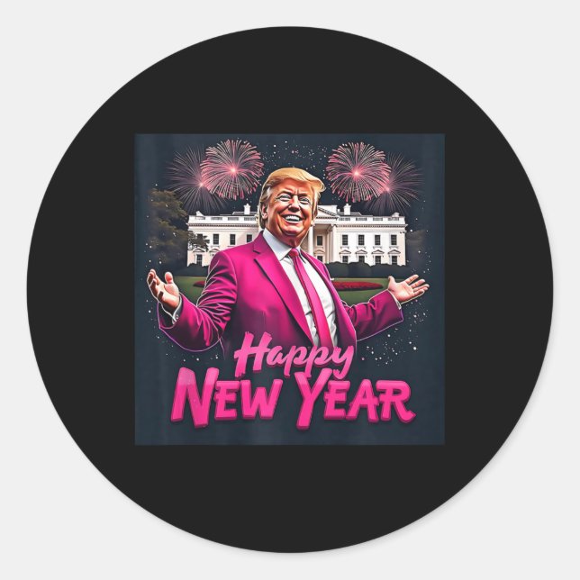 Funny Trump New Year Party 2025 Trump New Year New Classic Round Sticker (Front)