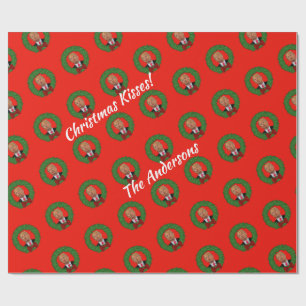 Funny Trump  Pucker and Green Wreath Christmas Wrapping Paper