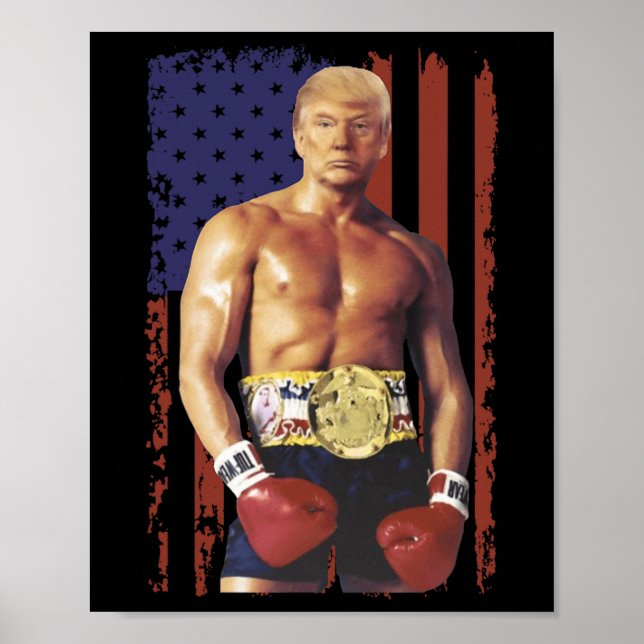 Funny Trump Rocky Boxing Meme Boxer Us Flag Patrio Poster (Front)