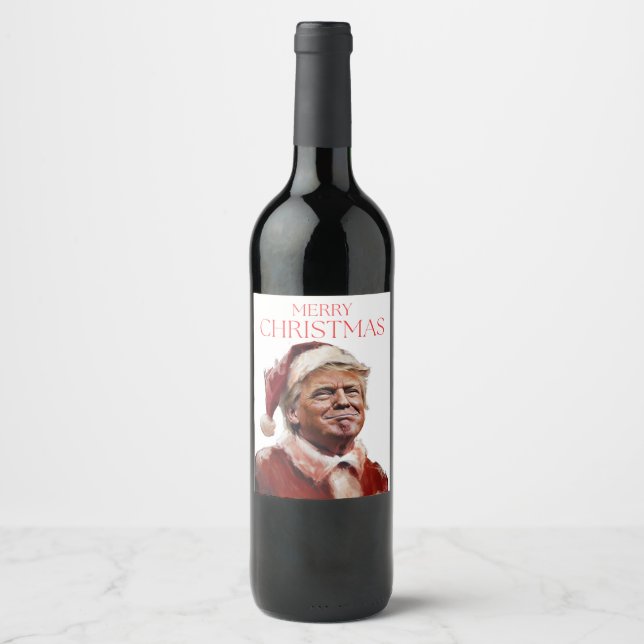Funny Trump Santa Claus Christmas Card Wine Label (Front)