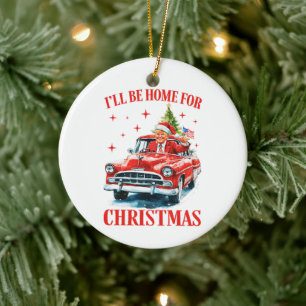 Funny Trump Santa Hat I'll Be Home for Christmas Ceramic Tree Decoration
