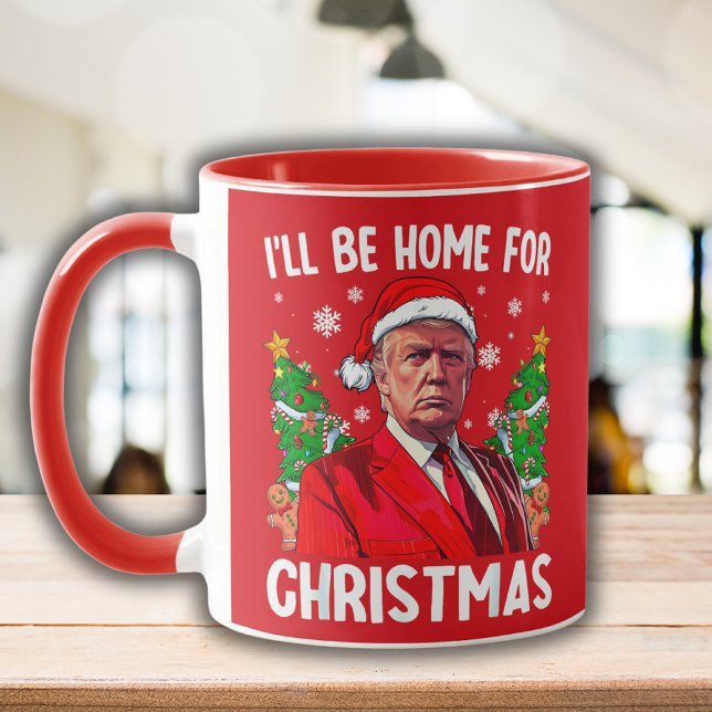 Funny Trump Santa Hat I'll Be Home For Christmas Mug (Creator Uploaded)