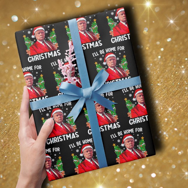 Funny Trump Santa Hat I'll Be Home For Christmas Wrapping Paper (Creator Uploaded)