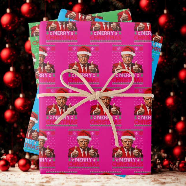 Funny Trump Santa Hat Merry Christmas Ugly Gift  Wrapping Paper Sheet (Creator Uploaded)
