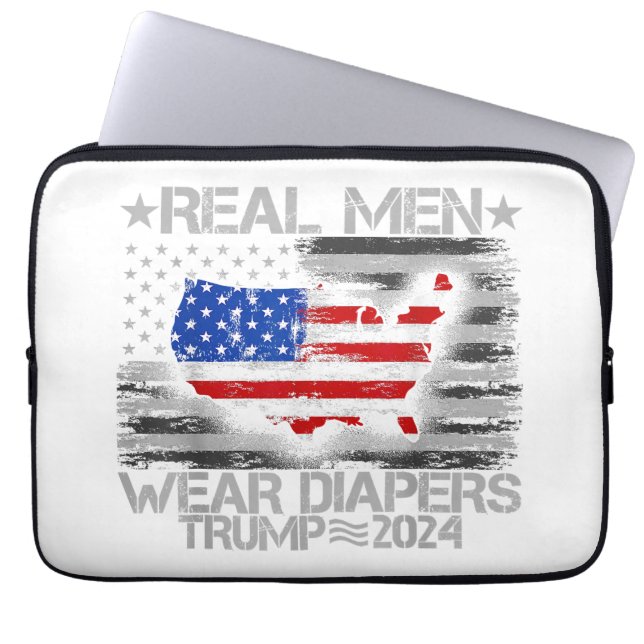 Funny Trump Shirt Real Men Wear Diapers Trump 2024 Laptop Sleeve (Front)