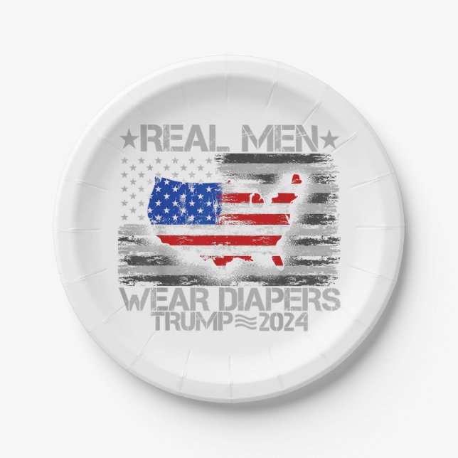 Funny Trump Shirt Real Men Wear Diapers Trump 2024 Paper Plate (Front)