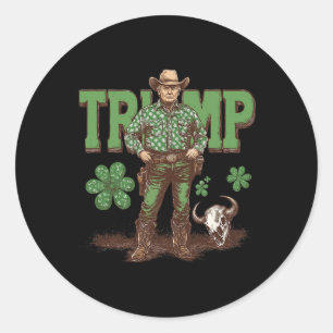Funny Trump St Pattys Western Cowboy Trump Shamroc Classic Round Sticker