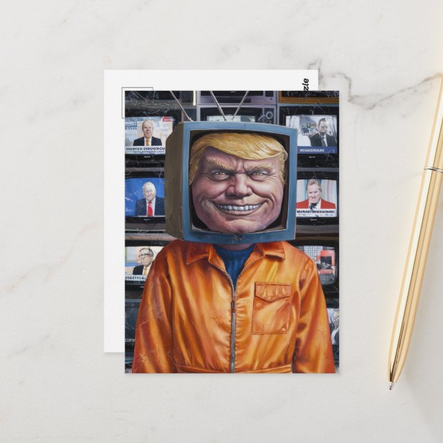 Funny Trump Stuck in a TV Postcard (Front/Back In Situ)