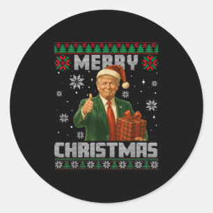 Funny Trump Ugly Xmas Sweater Make Christmas Great Classic Round Sticker