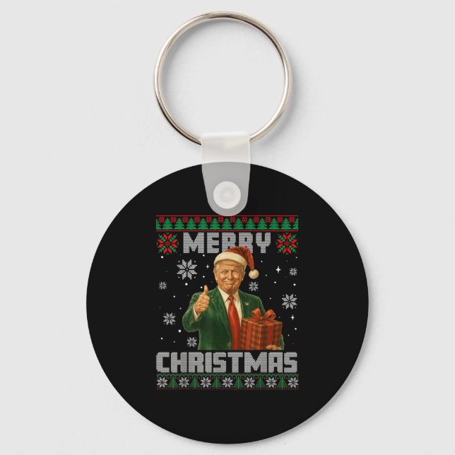 Funny Trump Ugly Xmas Sweater Make Christmas Great Key Ring (Front)