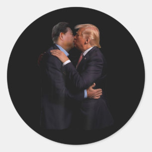 Funny Trump Usa President And China President Kiss Classic Round Sticker