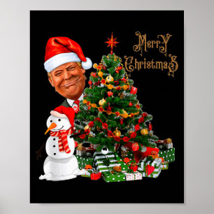 Funny Trump Wearing Santa Hat Merry Christmas Prem Poster
