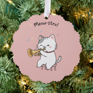 Funny Trumpet Cat – Cute Feline Jazz  Tree Decoration Card