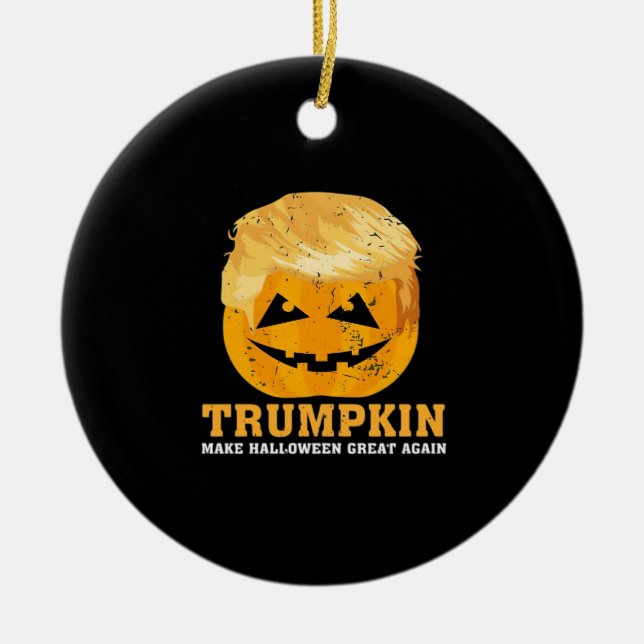 Funny Trumpkin Make Halloween Great Again Ceramic Tree Decoration (Front)