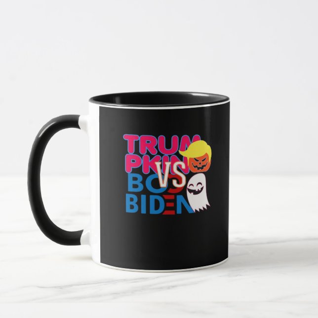 Funny Trumpkin Vs Boo Biden Halloween Design Class Mug (Left)