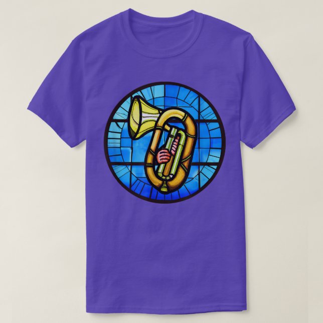 Funny Tuba Shirt Stained Glass Art Music Boys Girl (Design Front)